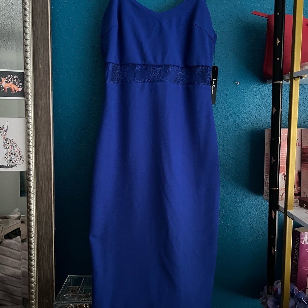 Lulu's Blue Dress with mid-section lace accent